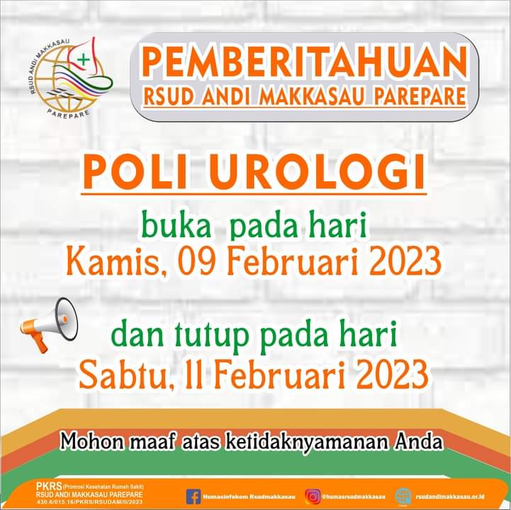RSUD Andi Makkasau Umumkan Layanan Poli Urologi Buka Kamis, Tutup Sabtu